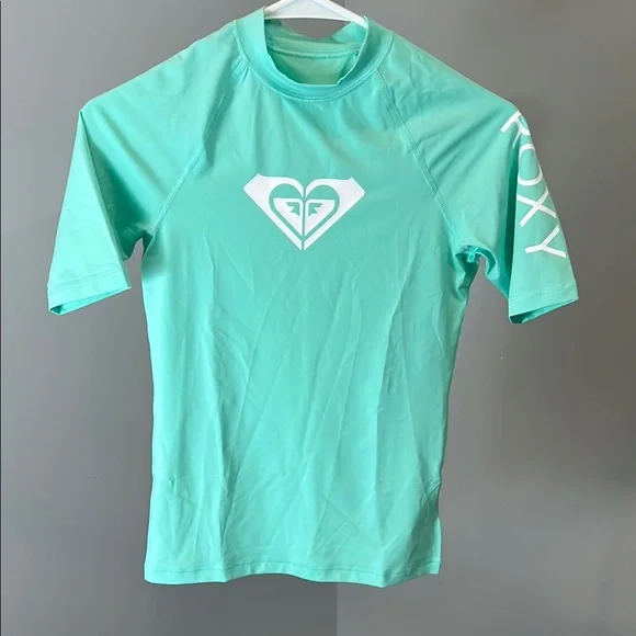 Roxy Turquoise Short-Sleeve Rash Guard - Picture 1 of 5